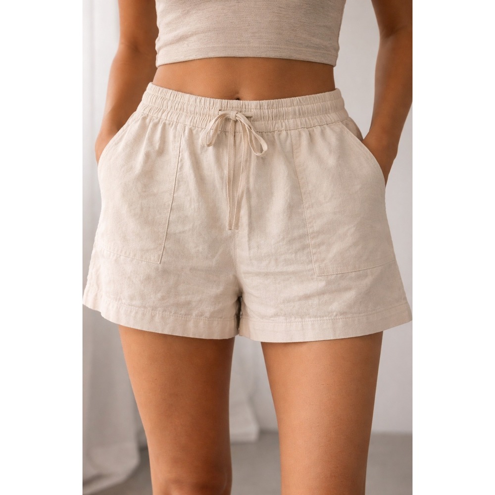 NWT J. Crew XL Linen Blend Drawstring Waist Shorts‎ Beige Beach Vacation Casual